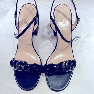 NEW BLACK SEQUIN AND LEATHER GUCCI MARMONT GG HEELS.  BEAUTIFUL SPARKLY SEQUINS!